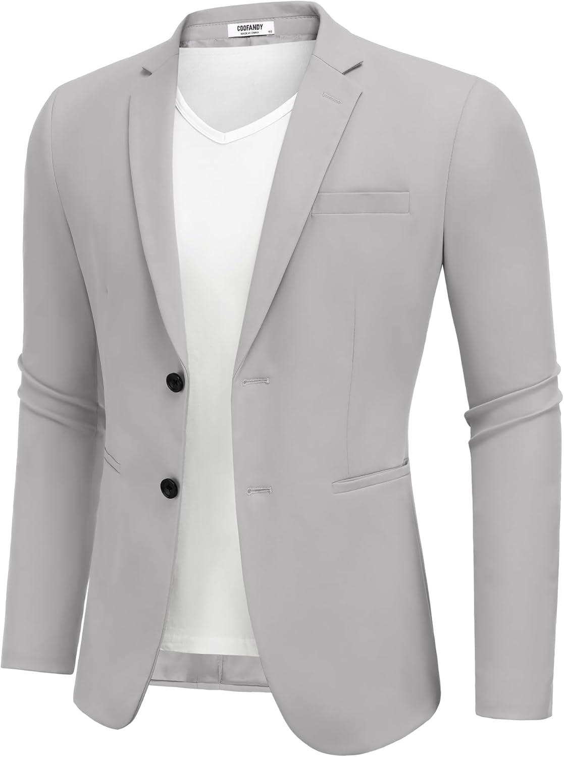 imageCOOFANDY Mens Casual Stretch Blazer Jacket Regular Fit Lightweight Sport Coat Two Button Suit JacketsLight Grey