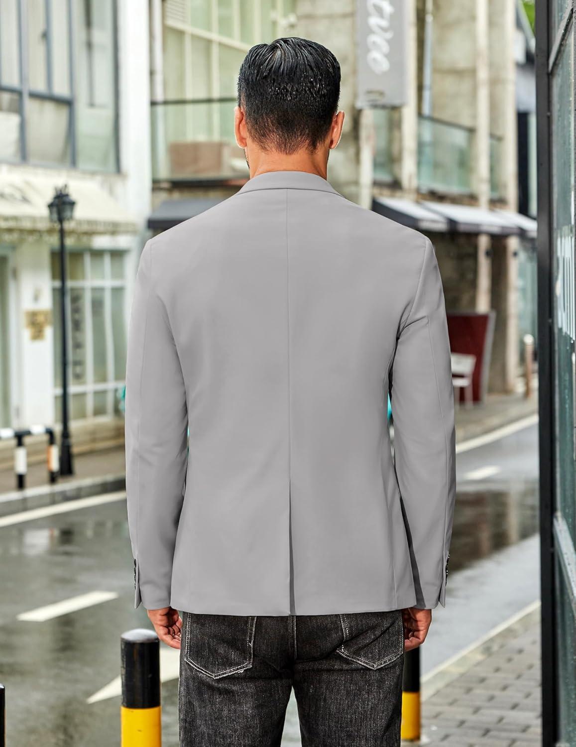imageCOOFANDY Mens Casual Stretch Blazer Jacket Regular Fit Lightweight Sport Coat Two Button Suit JacketsLight Grey