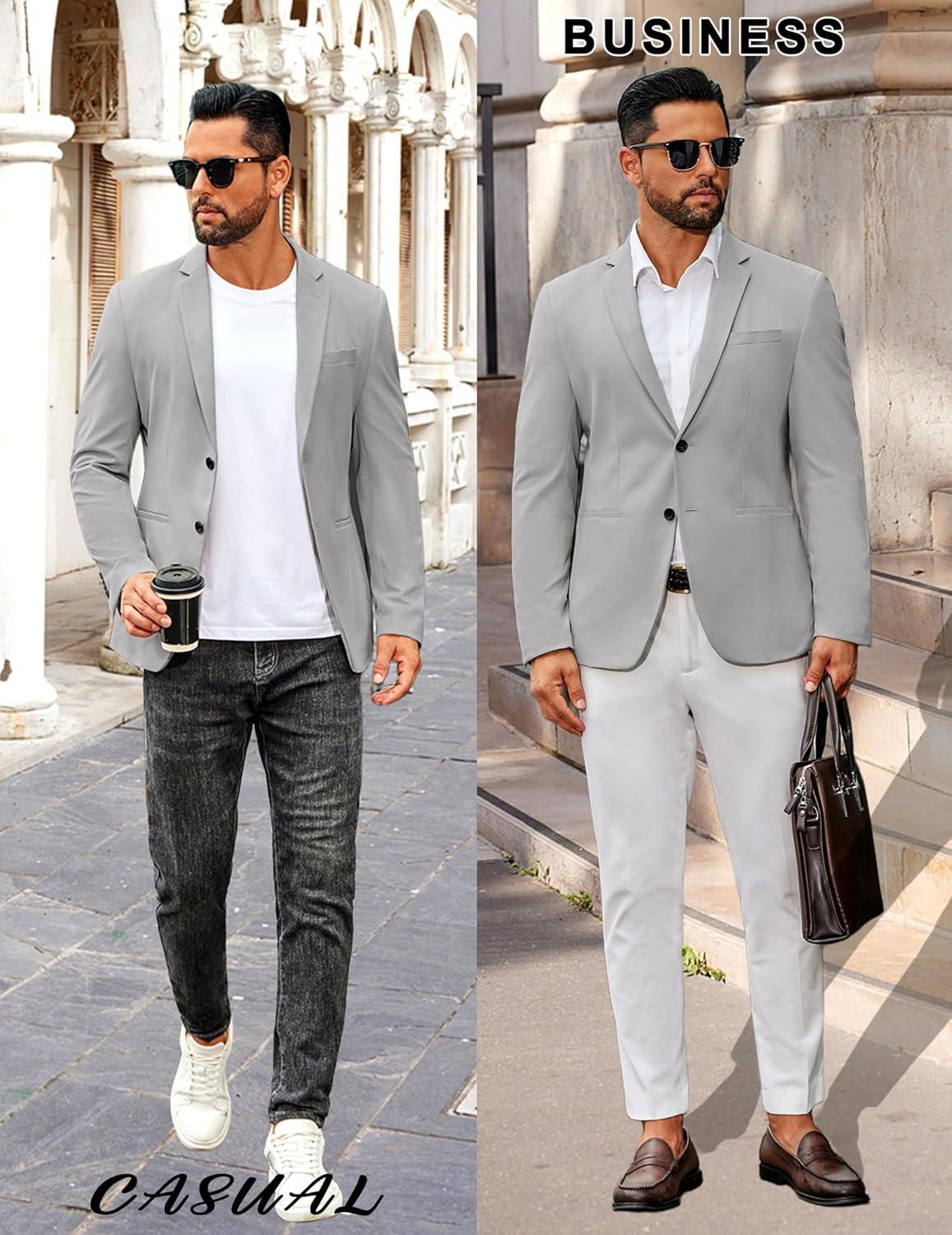 imageCOOFANDY Mens Casual Stretch Blazer Jacket Regular Fit Lightweight Sport Coat Two Button Suit JacketsLight Grey
