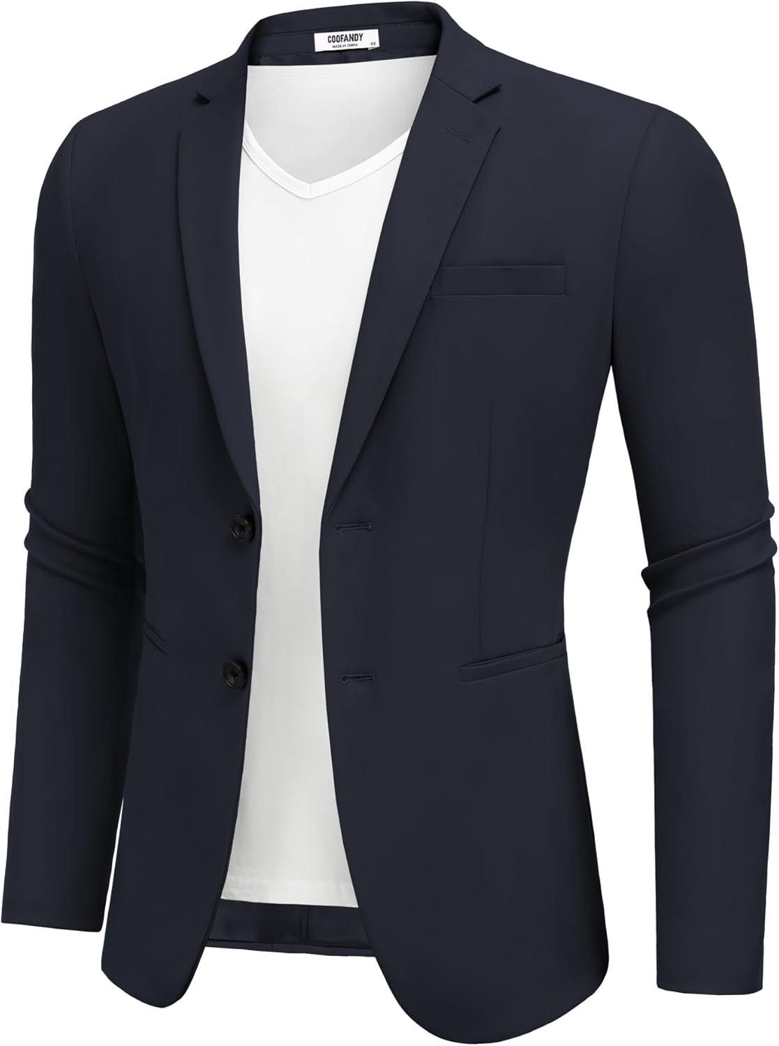 imageCOOFANDY Mens Casual Stretch Blazer Jacket Regular Fit Lightweight Sport Coat Two Button Suit JacketsNavy Blue