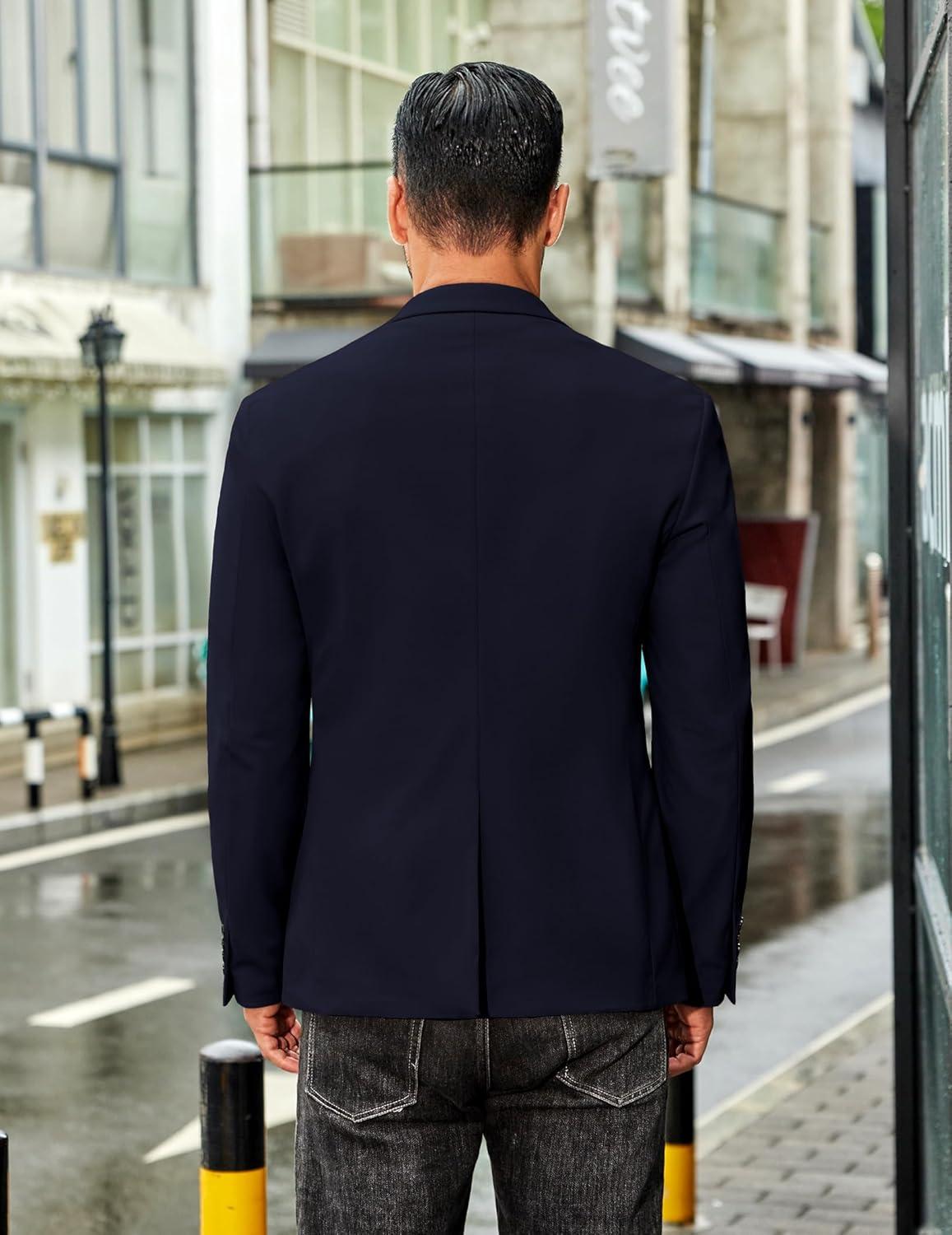imageCOOFANDY Mens Casual Stretch Blazer Jacket Regular Fit Lightweight Sport Coat Two Button Suit JacketsNavy Blue