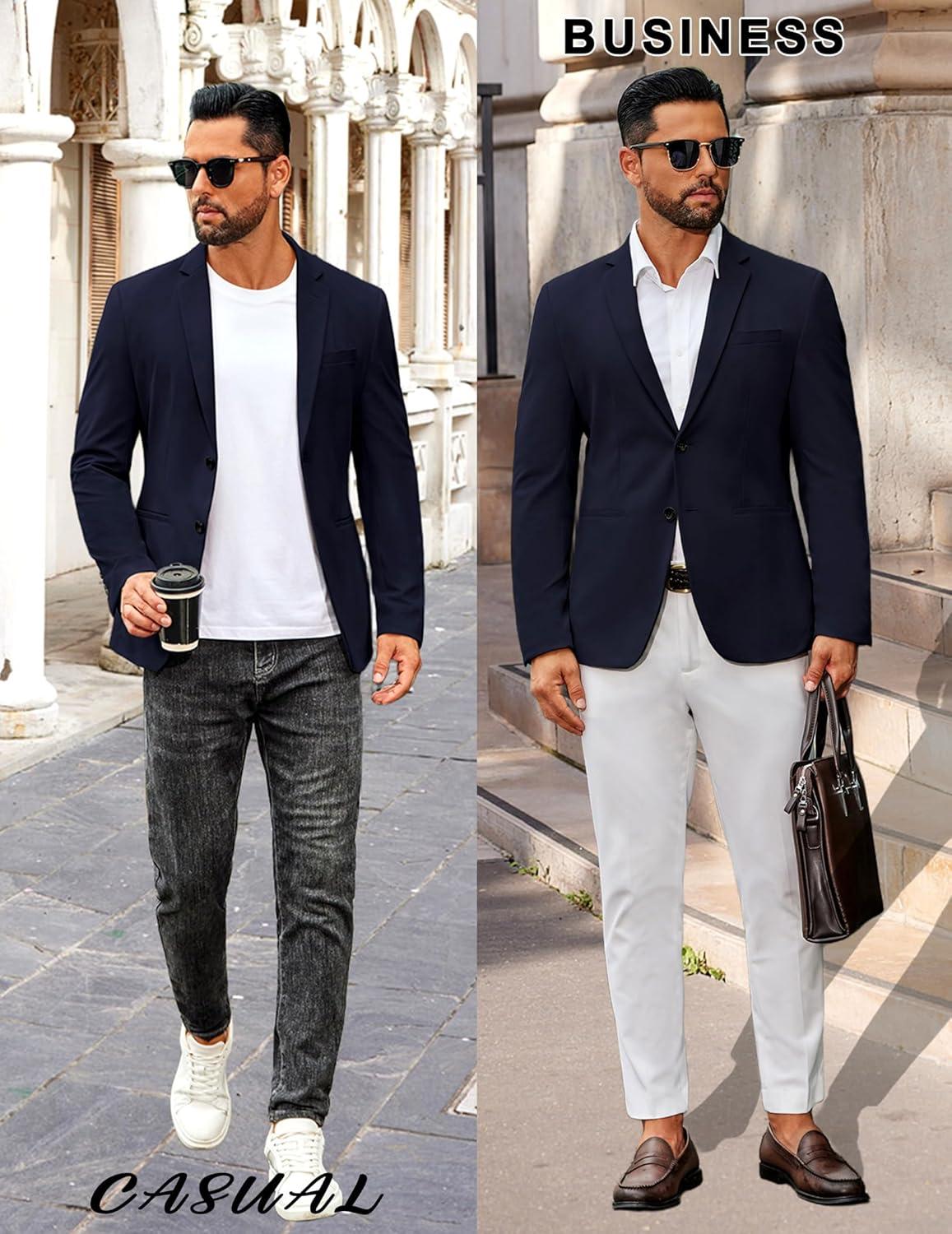 imageCOOFANDY Mens Casual Stretch Blazer Jacket Regular Fit Lightweight Sport Coat Two Button Suit JacketsNavy Blue