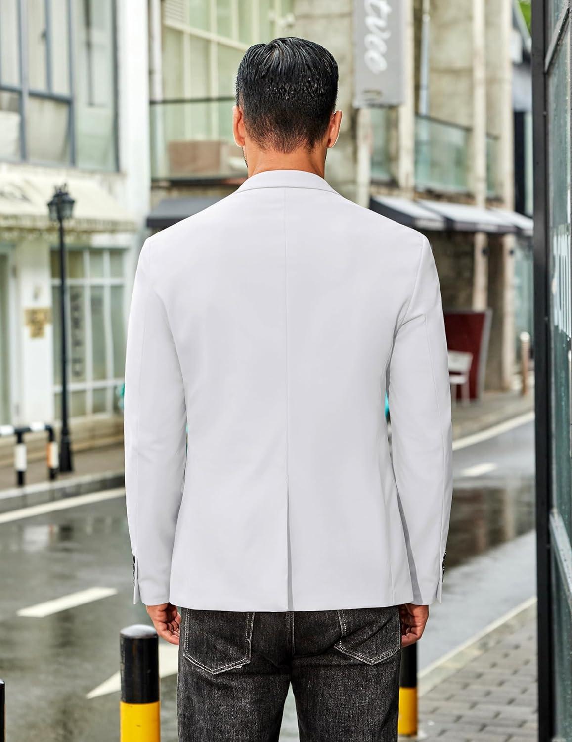imageCOOFANDY Mens Casual Stretch Blazer Jacket Regular Fit Lightweight Sport Coat Two Button Suit JacketsWhite