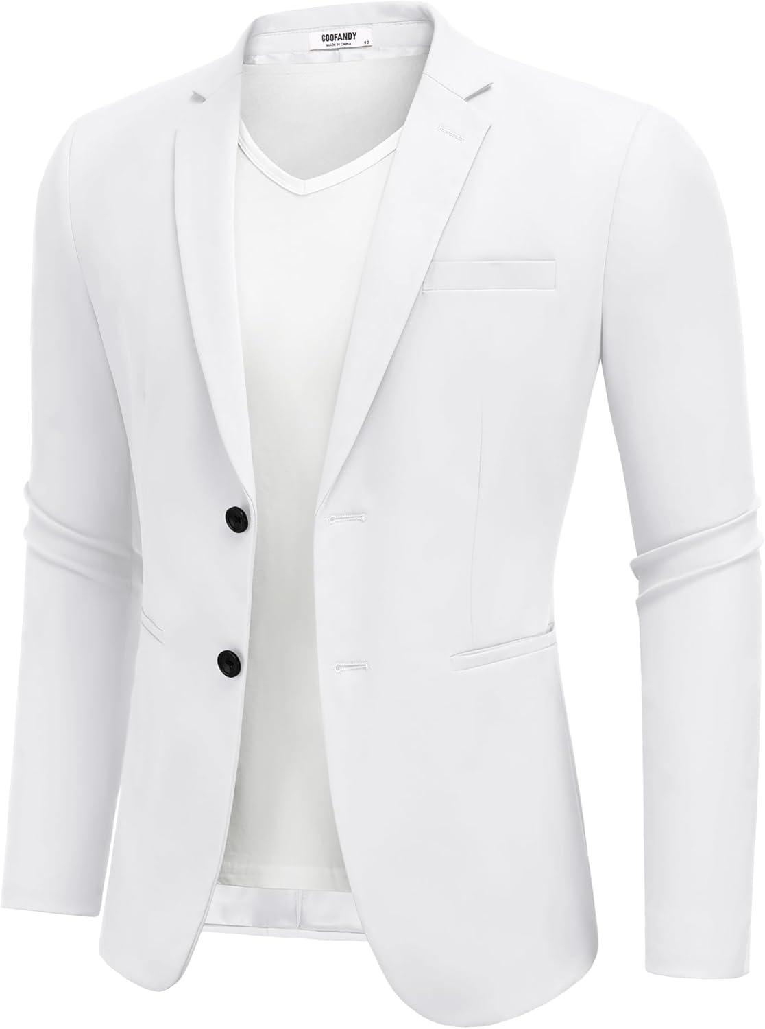 imageCOOFANDY Mens Casual Stretch Blazer Jacket Regular Fit Lightweight Sport Coat Two Button Suit JacketsWhite