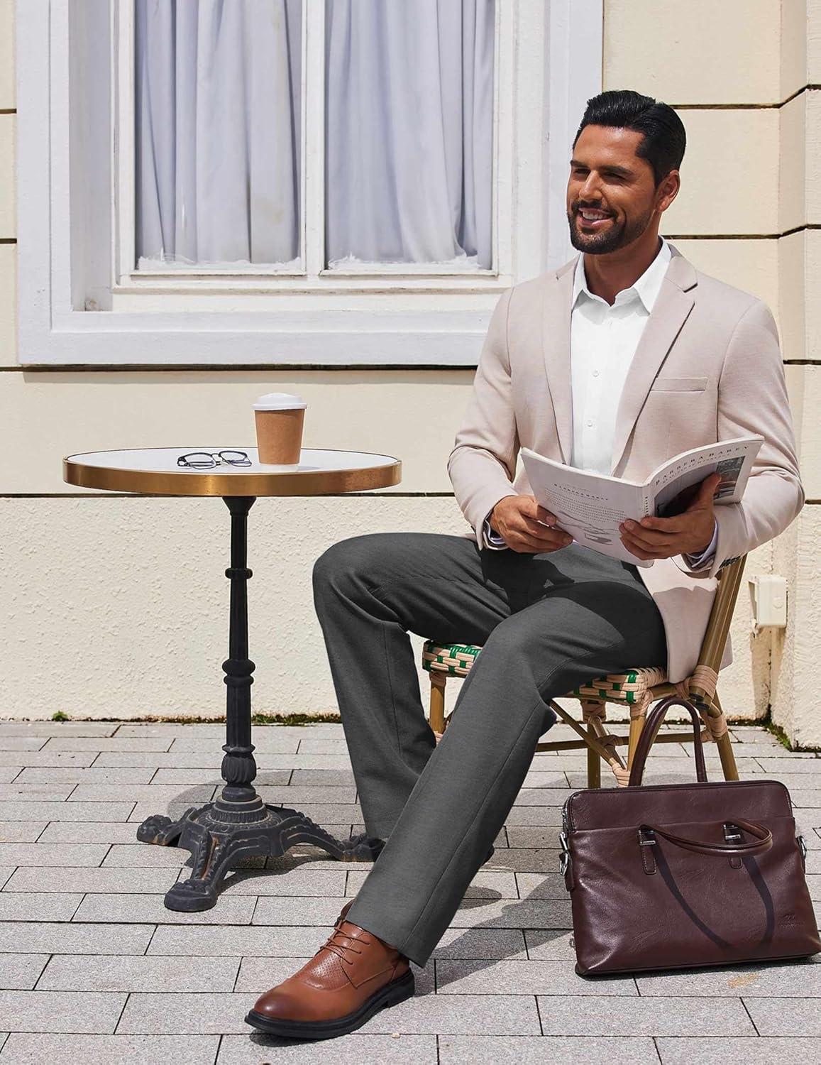 imageCOOFANDY Mens Dress Pants Regular Fit Flat Front Pant Expandable Waist Casual SlacksGray
