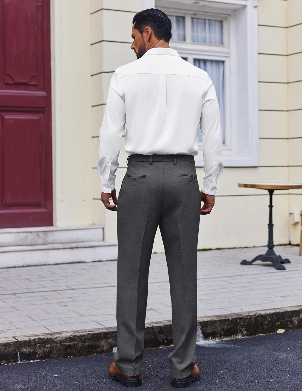 imageCOOFANDY Mens Dress Pants Regular Fit Flat Front Pant Expandable Waist Casual SlacksGray