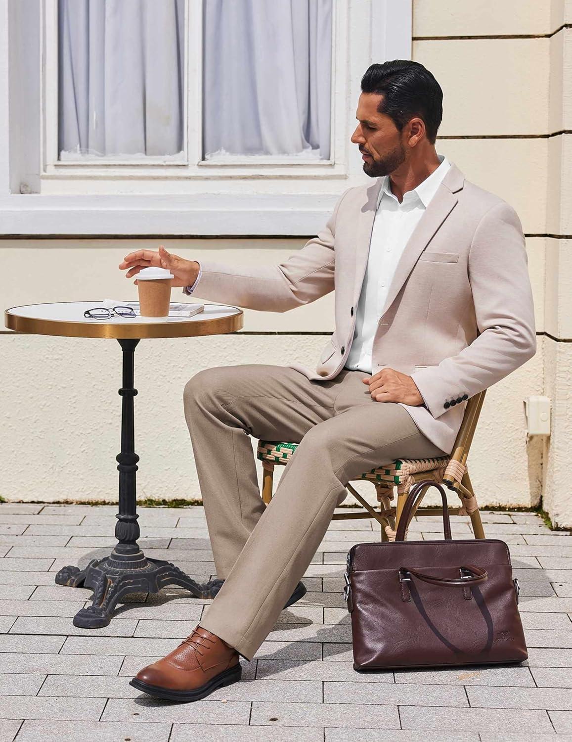 imageCOOFANDY Mens Dress Pants Regular Fit Flat Front Pant Expandable Waist Casual SlacksKhaki