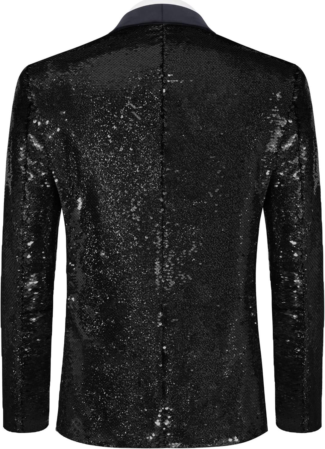 imageCOOFANDY Mens Shiny Sequin Blazer Tuxedo Party Dinner Prom One Button Suit JacketBlack