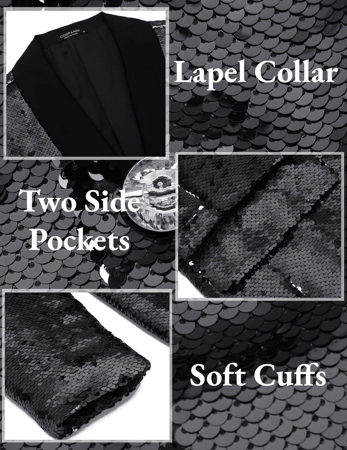 imageCOOFANDY Mens Shiny Sequin Blazer Tuxedo Party Dinner Prom One Button Suit JacketBlack