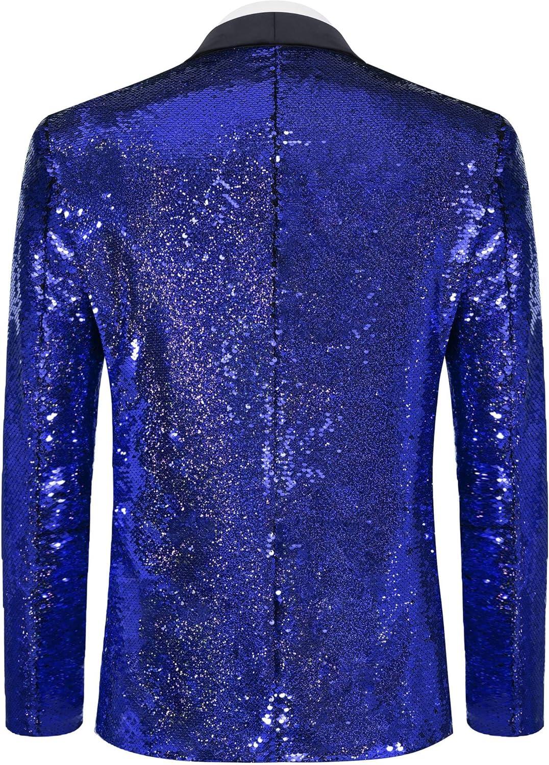 imageCOOFANDY Mens Shiny Sequin Blazer Tuxedo Party Dinner Prom One Button Suit JacketBlue