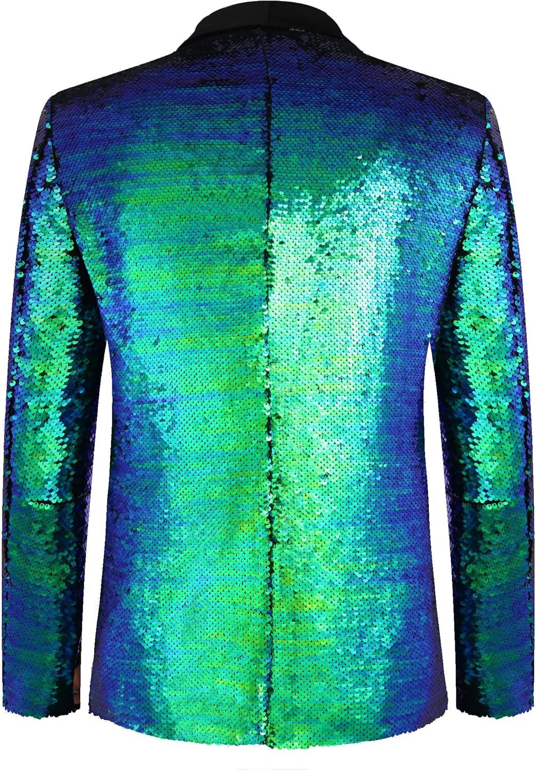 imageCOOFANDY Mens Shiny Sequin Blazer Tuxedo Party Dinner Prom One Button Suit JacketBlue Green