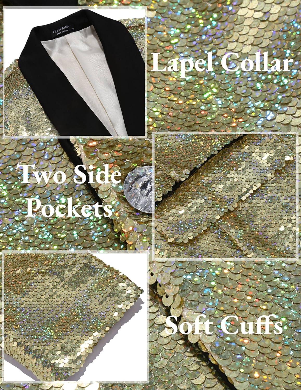 imageCOOFANDY Mens Shiny Sequin Blazer Tuxedo Party Dinner Prom One Button Suit JacketChampagne
