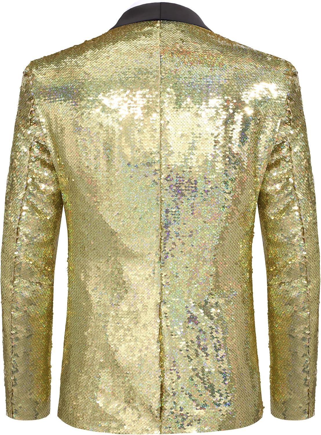 imageCOOFANDY Mens Shiny Sequin Blazer Tuxedo Party Dinner Prom One Button Suit JacketChampagne