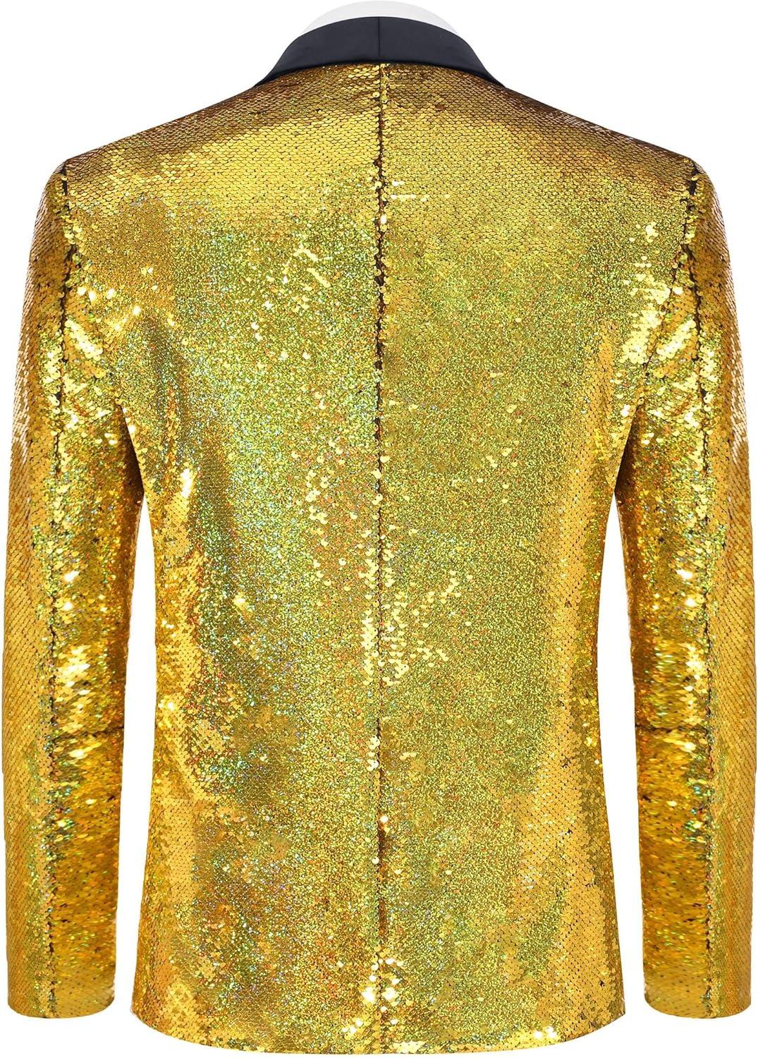 imageCOOFANDY Mens Shiny Sequin Blazer Tuxedo Party Dinner Prom One Button Suit JacketGold