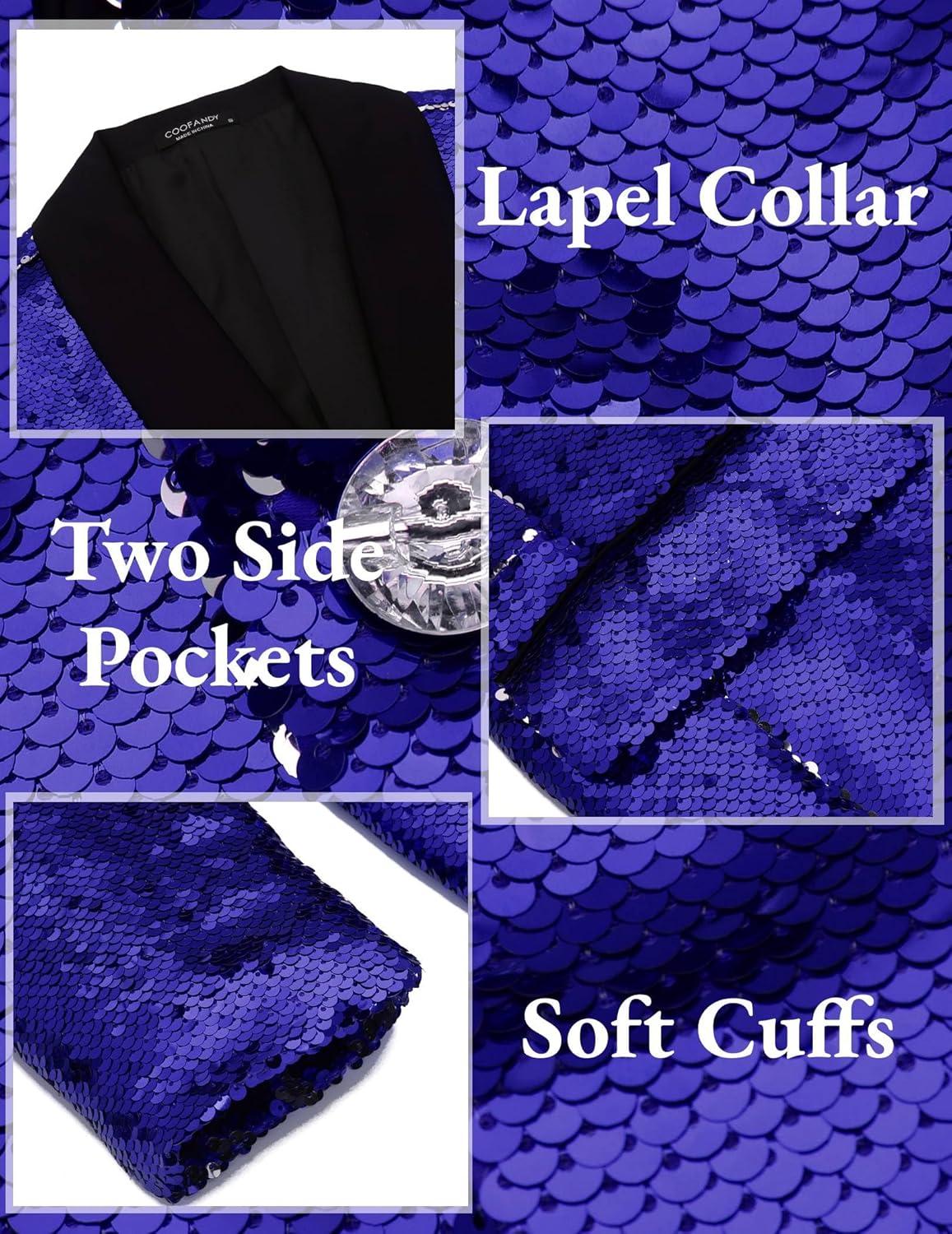imageCOOFANDY Mens Shiny Sequin Blazer Tuxedo Party Dinner Prom One Button Suit JacketNavy Blue