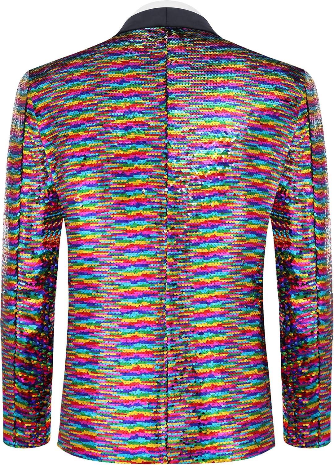 imageCOOFANDY Mens Shiny Sequin Blazer Tuxedo Party Dinner Prom One Button Suit JacketPat3