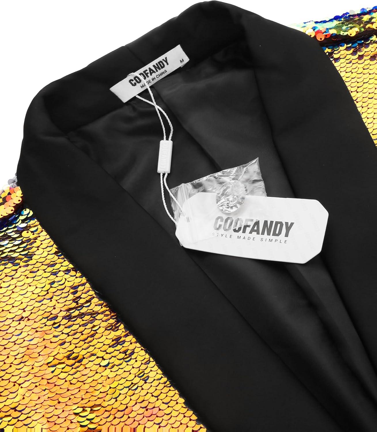 imageCOOFANDY Mens Shiny Sequin Blazer Tuxedo Party Dinner Prom One Button Suit JacketPat4