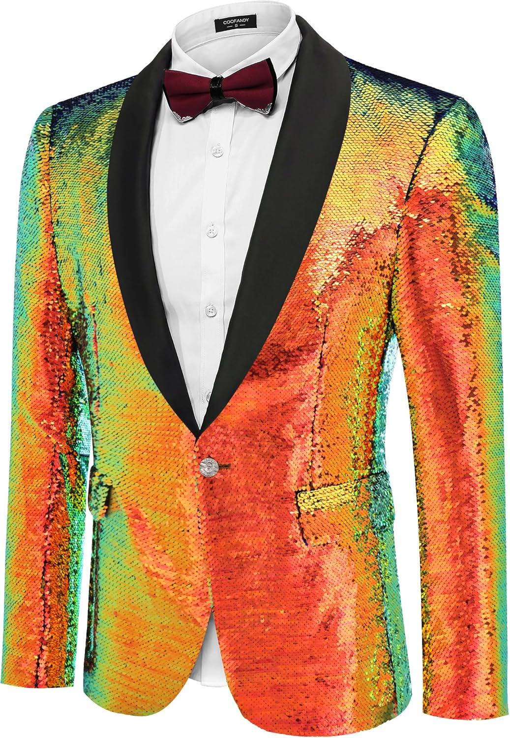 imageCOOFANDY Mens Shiny Sequin Blazer Tuxedo Party Dinner Prom One Button Suit JacketPat4