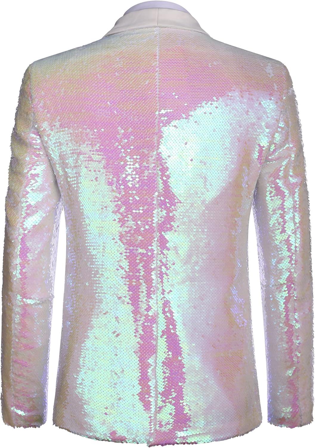 imageCOOFANDY Mens Shiny Sequin Blazer Tuxedo Party Dinner Prom One Button Suit JacketPink