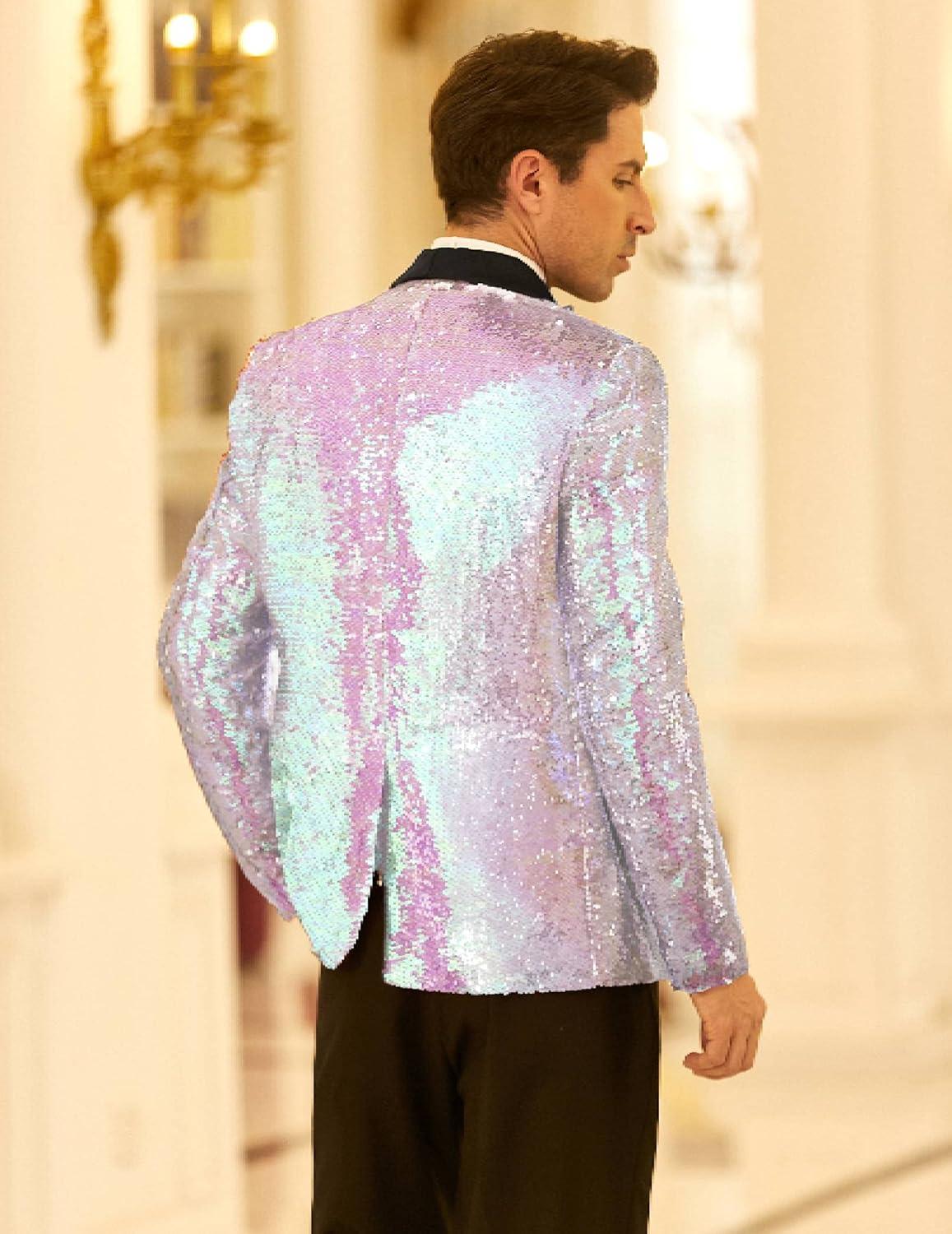 imageCOOFANDY Mens Shiny Sequin Blazer Tuxedo Party Dinner Prom One Button Suit JacketPink