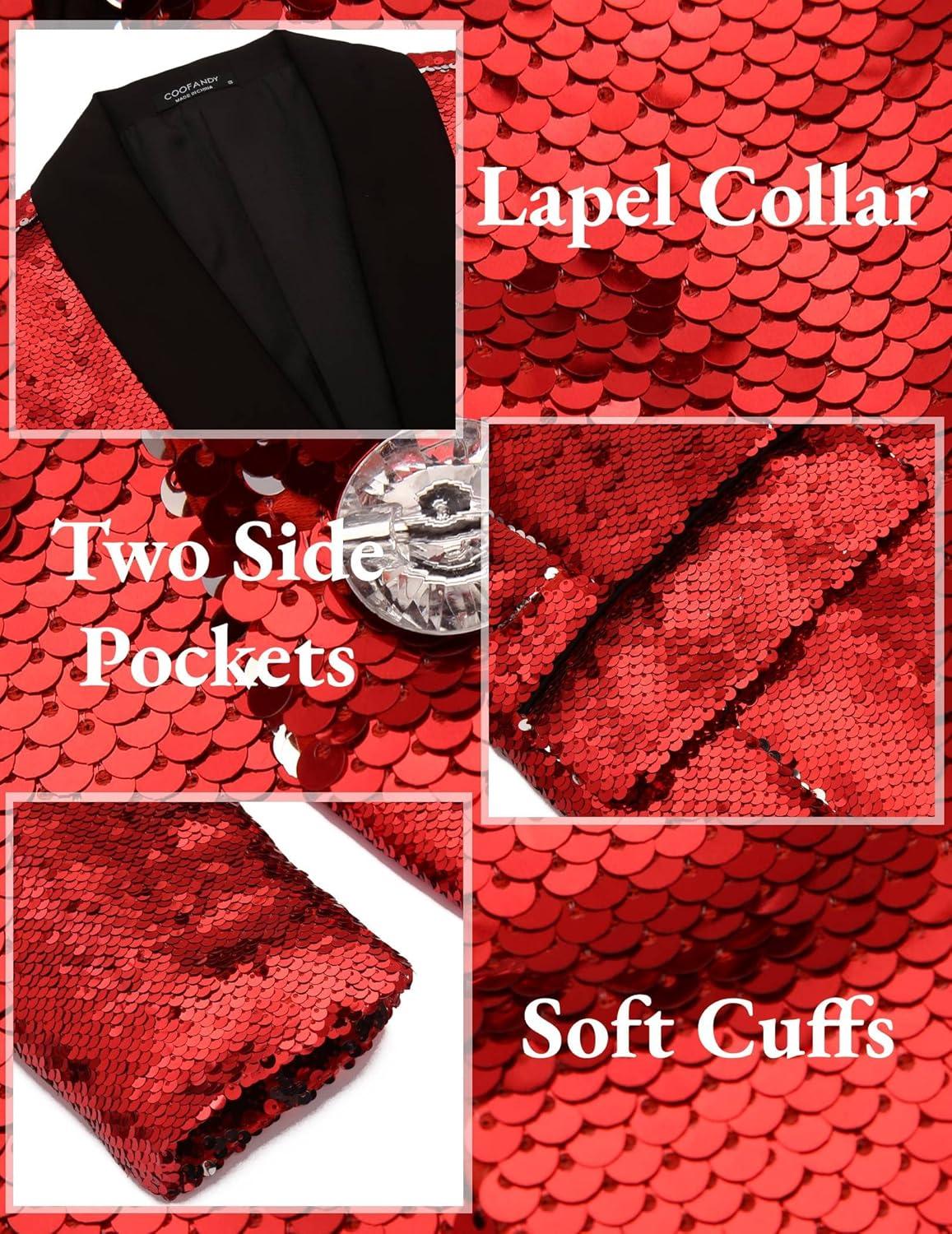 imageCOOFANDY Mens Shiny Sequin Blazer Tuxedo Party Dinner Prom One Button Suit JacketRed