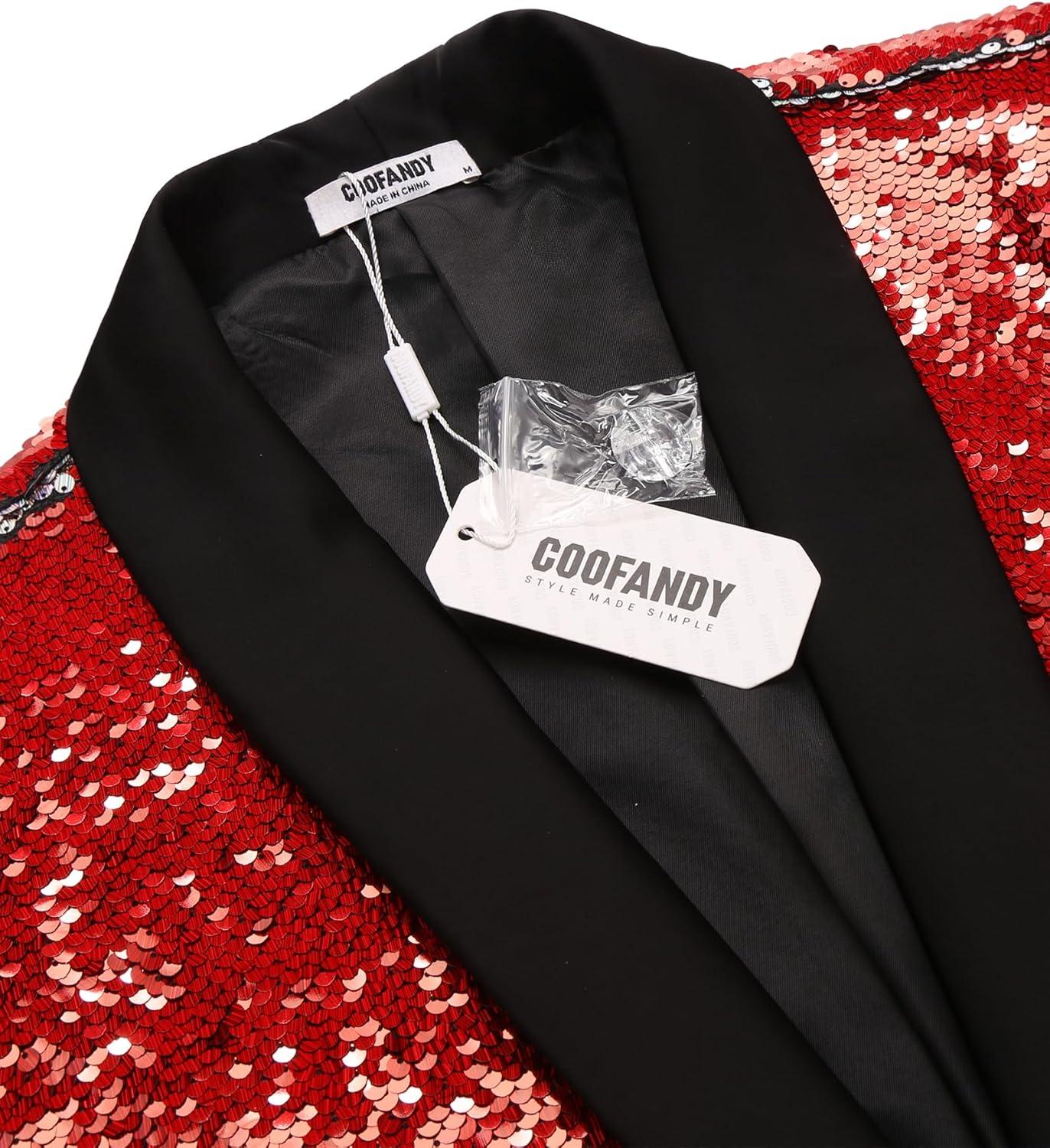 imageCOOFANDY Mens Shiny Sequin Blazer Tuxedo Party Dinner Prom One Button Suit JacketRed2