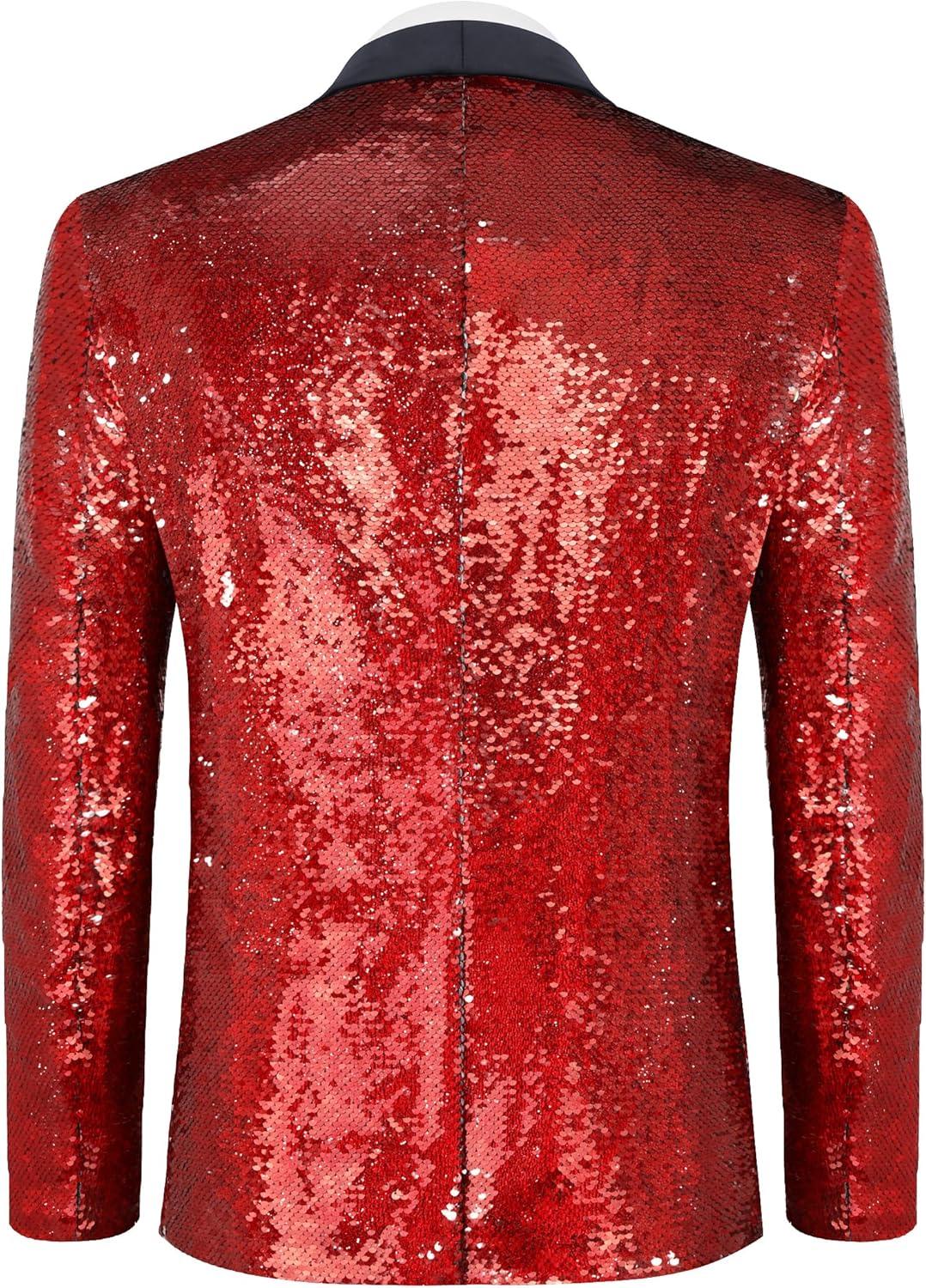 imageCOOFANDY Mens Shiny Sequin Blazer Tuxedo Party Dinner Prom One Button Suit JacketRed2