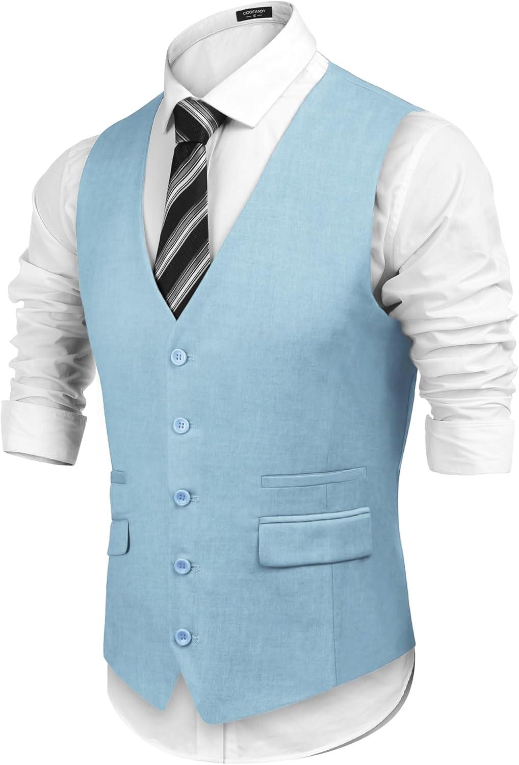 imageCOOFANDY Mens Suit Vest Formal Dress Vest Slim Fit Buesiness Wedding WaistcoatSky Blue