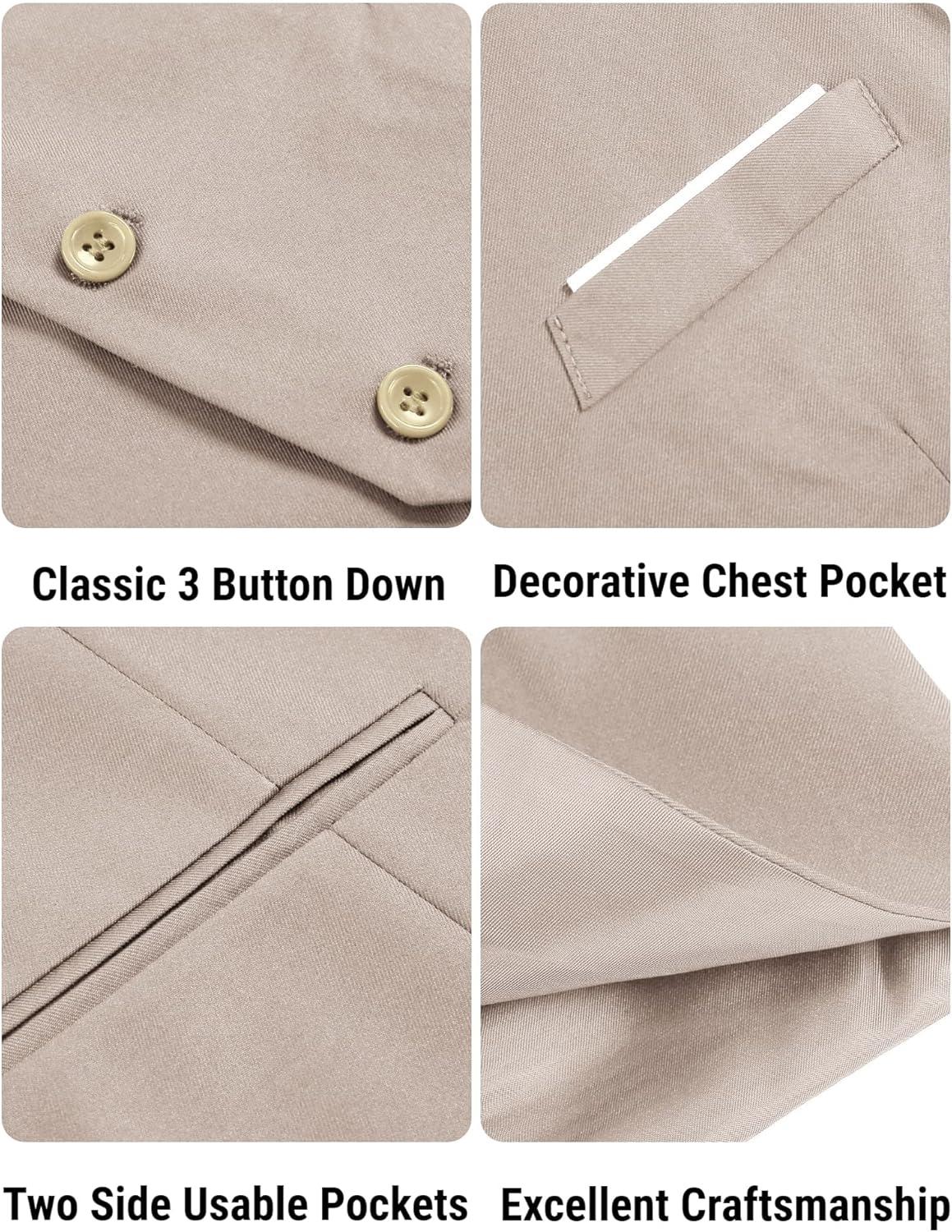 imageCOOFANDY Mens Suit Vest Slim Fit Formal Dress Waistcoat Casual Business Vests for Suit or TuxedoBeige