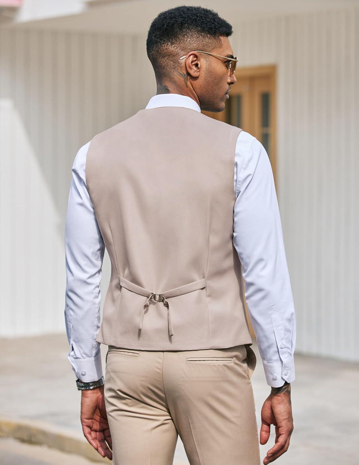 imageCOOFANDY Mens Suit Vest Slim Fit Formal Dress Waistcoat Casual Business Vests for Suit or TuxedoBeige