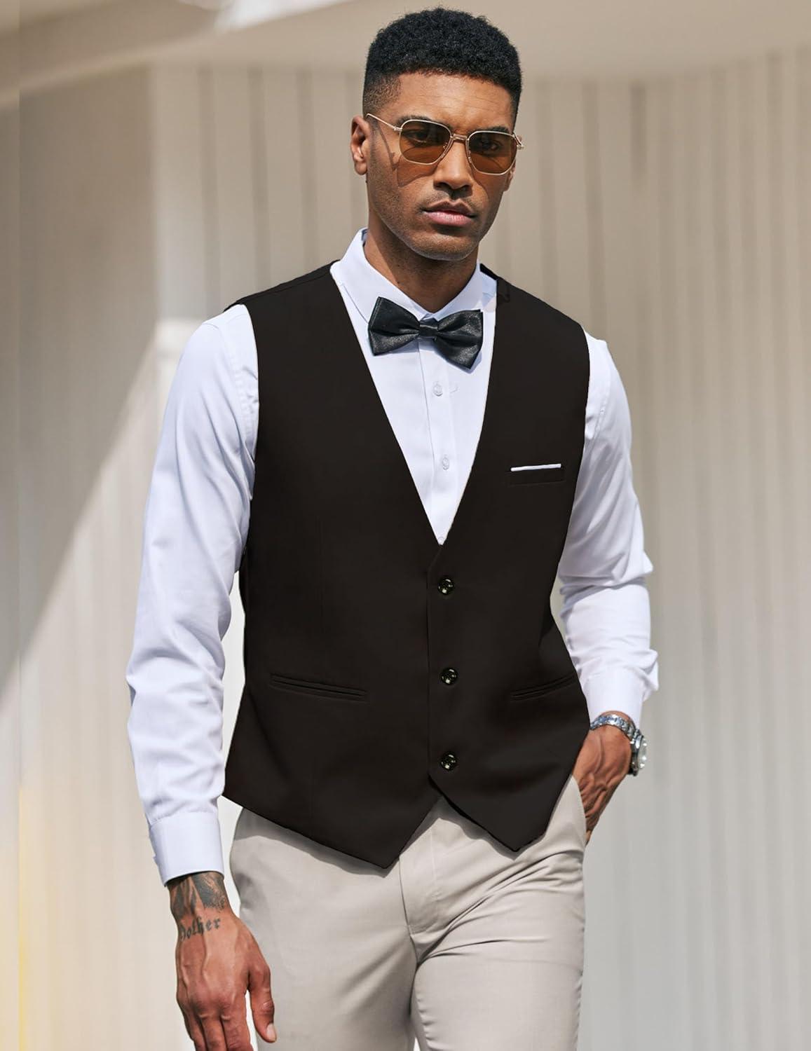 imageCOOFANDY Mens Suit Vest Slim Fit Formal Dress Waistcoat Casual Business Vests for Suit or TuxedoBlack