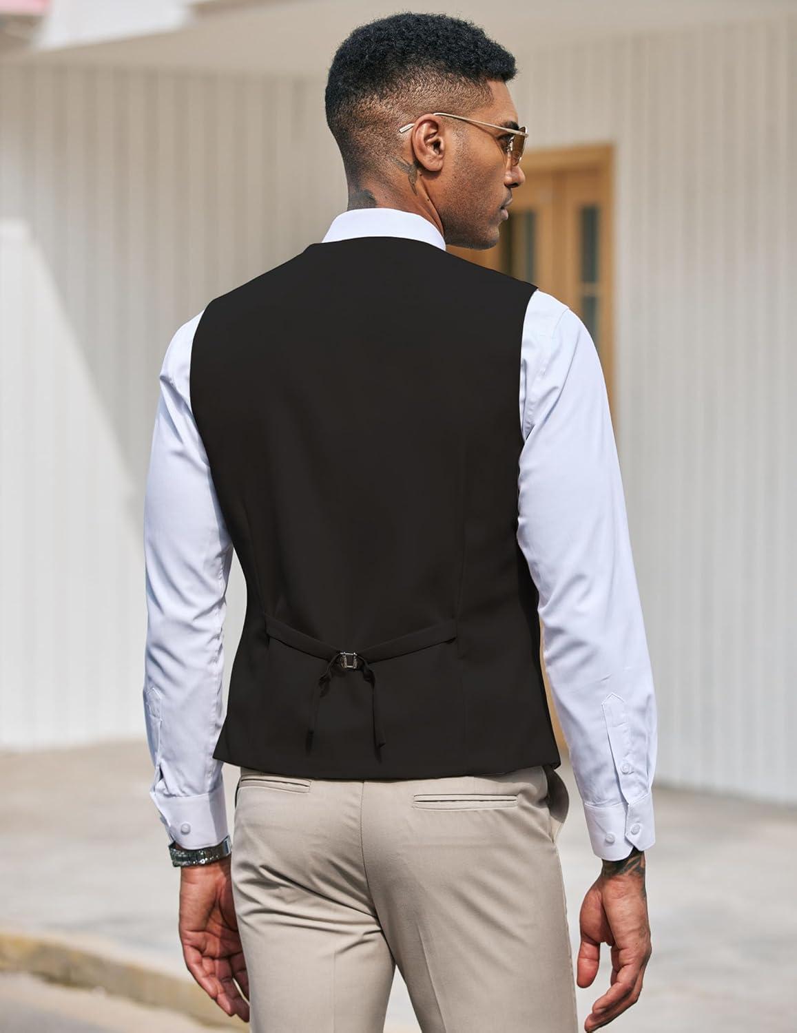 imageCOOFANDY Mens Suit Vest Slim Fit Formal Dress Waistcoat Casual Business Vests for Suit or TuxedoBlack