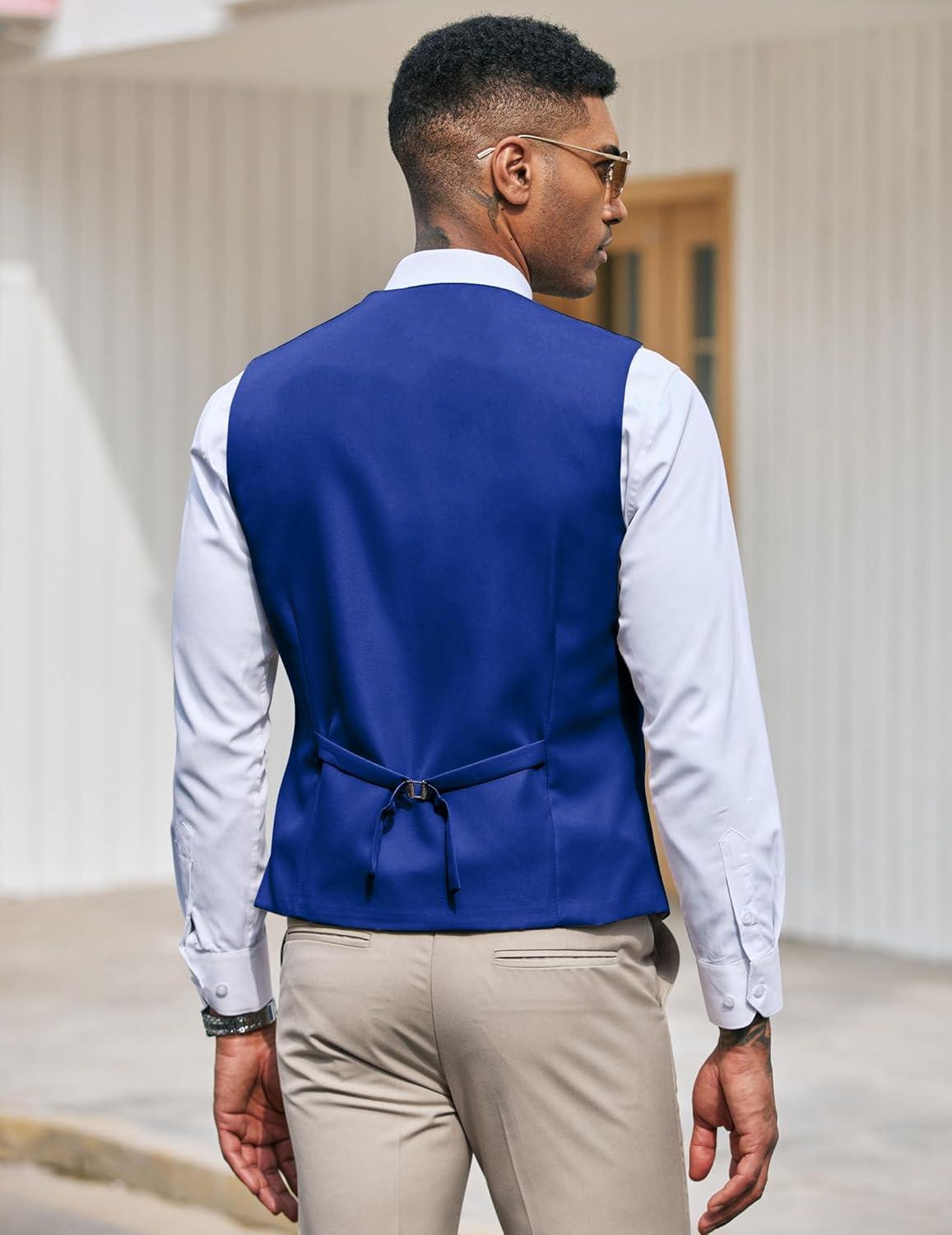 imageCOOFANDY Mens Suit Vest Slim Fit Formal Dress Waistcoat Casual Business Vests for Suit or TuxedoBlue