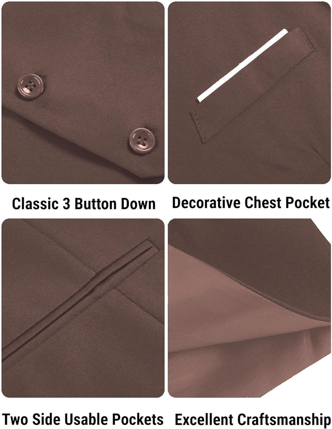 imageCOOFANDY Mens Suit Vest Slim Fit Formal Dress Waistcoat Casual Business Vests for Suit or TuxedoBrown