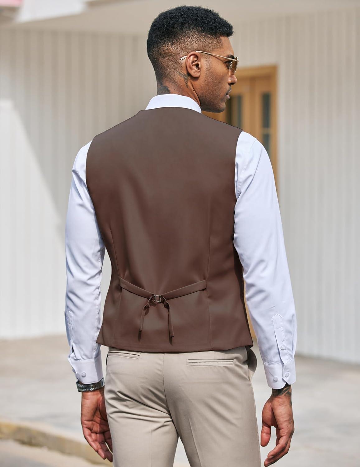 imageCOOFANDY Mens Suit Vest Slim Fit Formal Dress Waistcoat Casual Business Vests for Suit or TuxedoBrown
