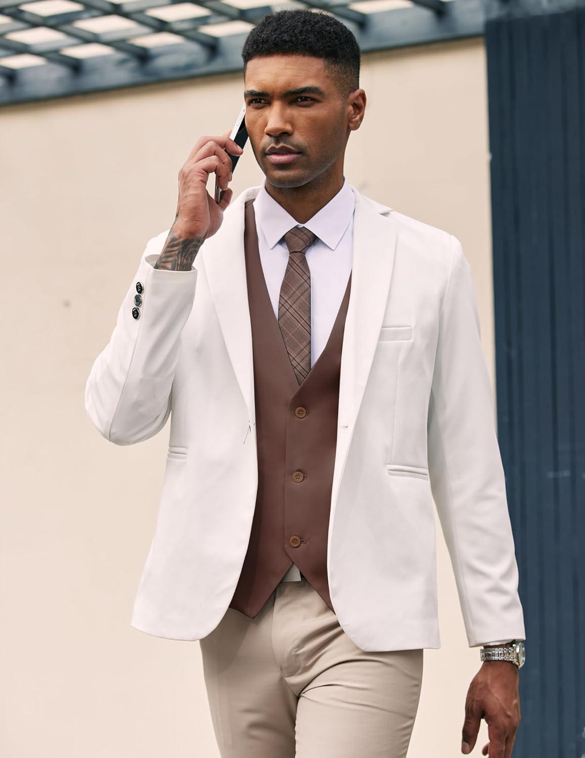 imageCOOFANDY Mens Suit Vest Slim Fit Formal Dress Waistcoat Casual Business Vests for Suit or TuxedoBrown