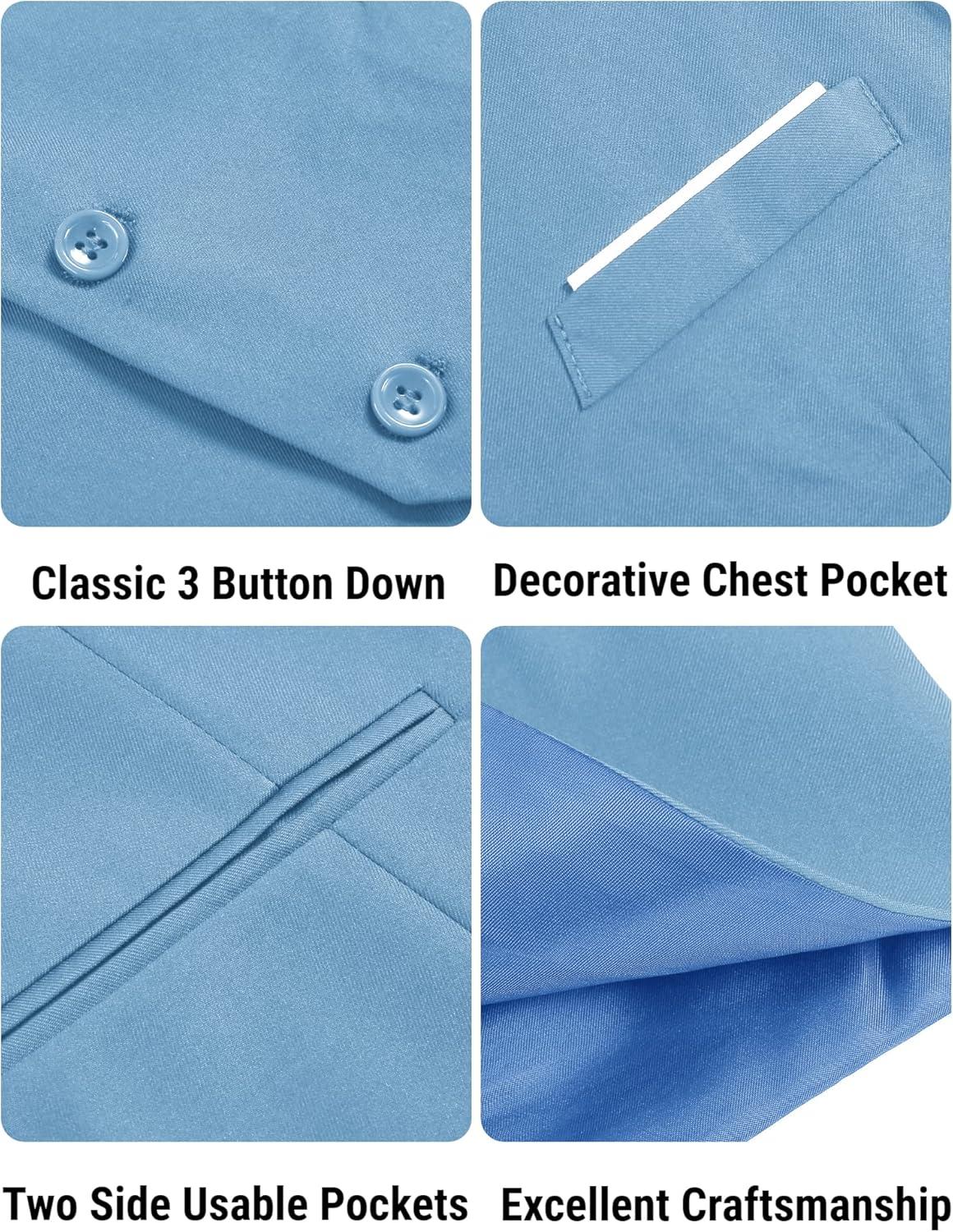 imageCOOFANDY Mens Suit Vest Slim Fit Formal Dress Waistcoat Casual Business Vests for Suit or TuxedoClear Blue