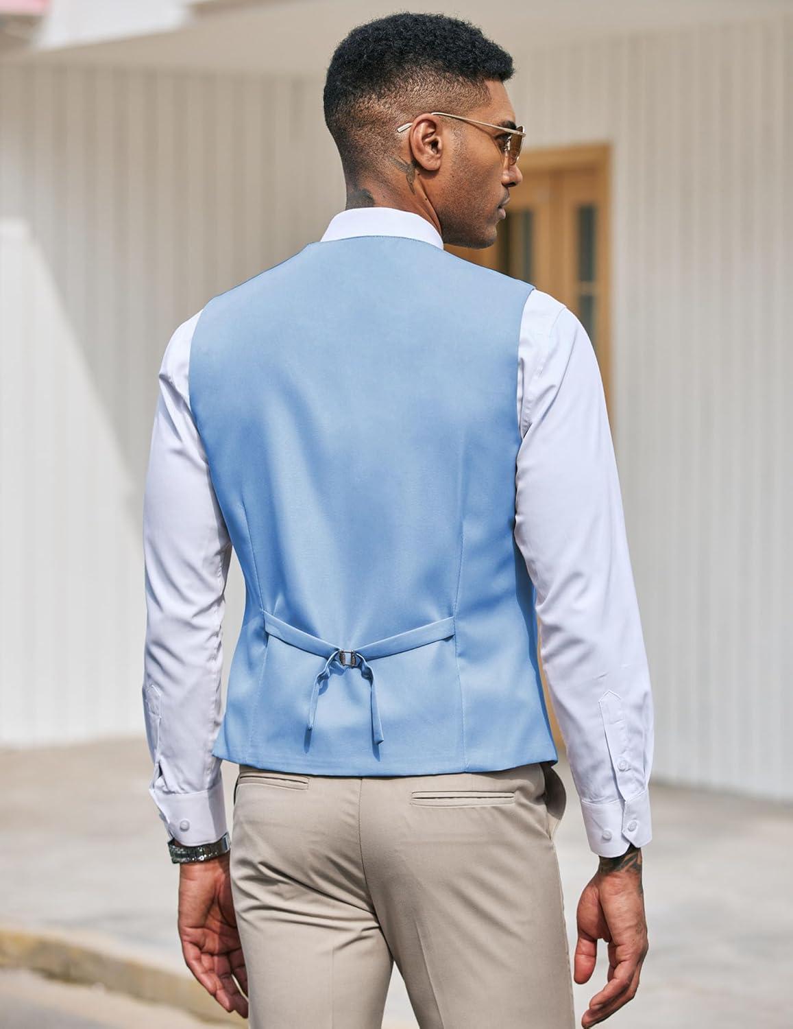 imageCOOFANDY Mens Suit Vest Slim Fit Formal Dress Waistcoat Casual Business Vests for Suit or TuxedoClear Blue