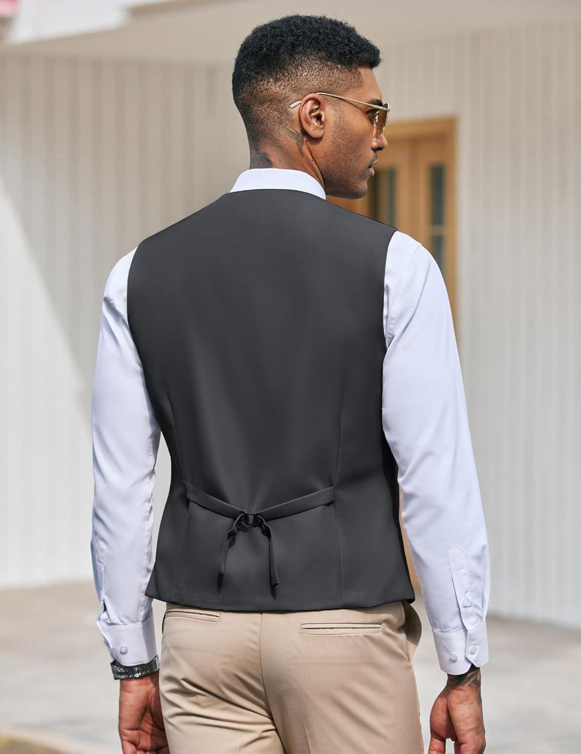 imageCOOFANDY Mens Suit Vest Slim Fit Formal Dress Waistcoat Casual Business Vests for Suit or TuxedoDark Gray