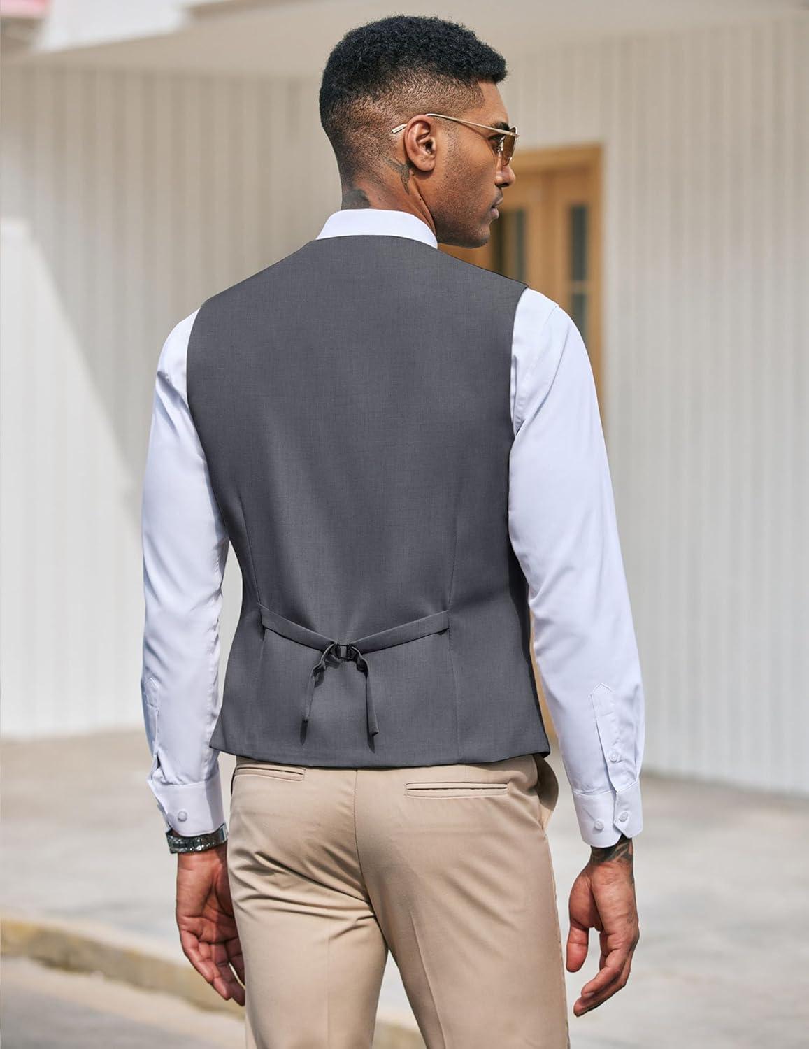 imageCOOFANDY Mens Suit Vest Slim Fit Formal Dress Waistcoat Casual Business Vests for Suit or TuxedoDark Heather Gray