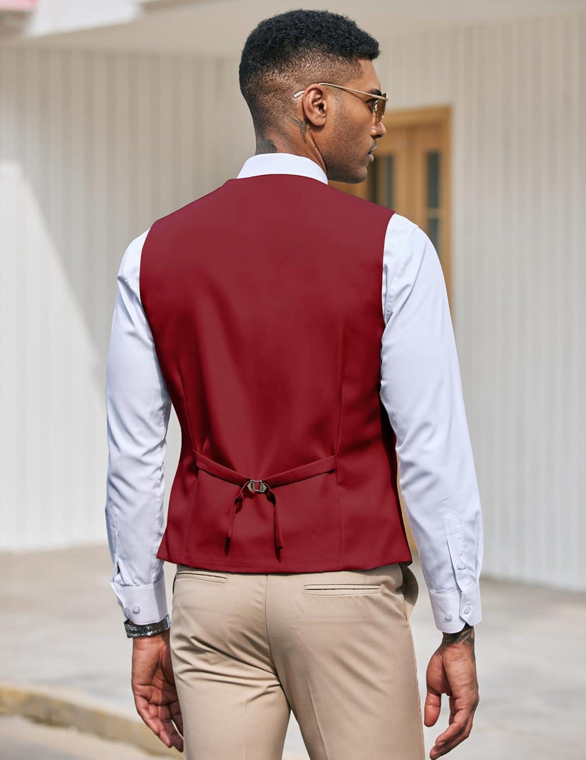 imageCOOFANDY Mens Suit Vest Slim Fit Formal Dress Waistcoat Casual Business Vests for Suit or TuxedoDark Red