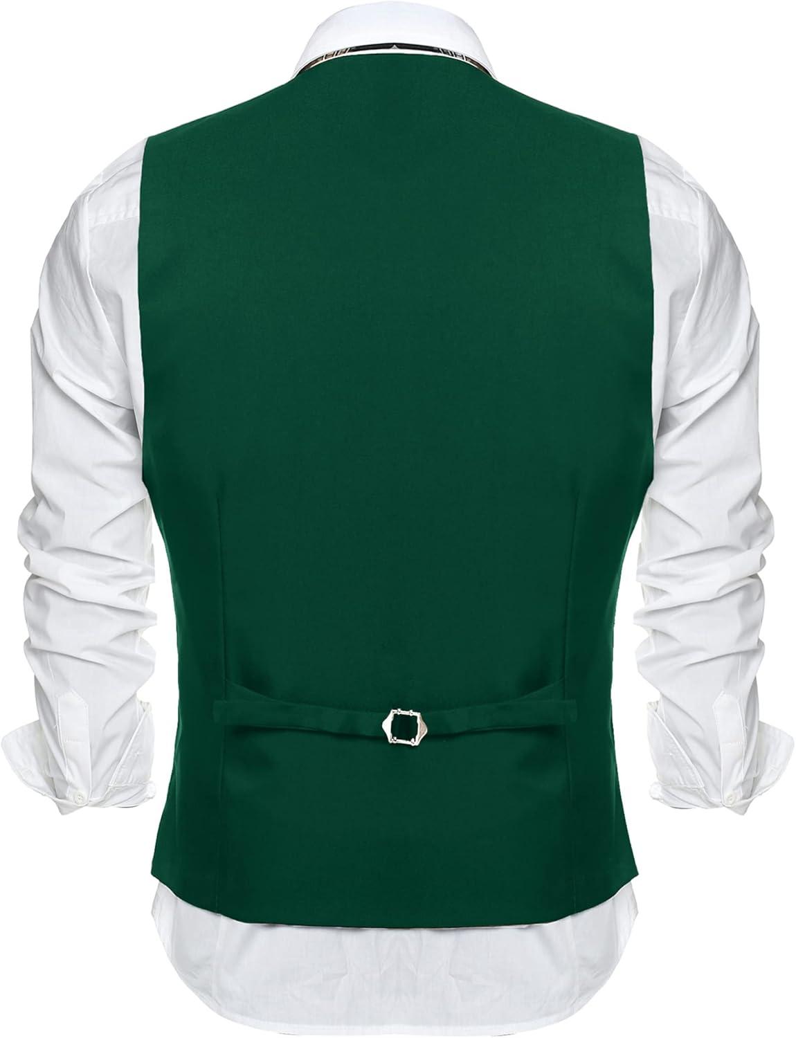 imageCOOFANDY Mens Suit Vest Slim Fit Formal Dress Waistcoat Casual Business Vests for Suit or TuxedoGreen