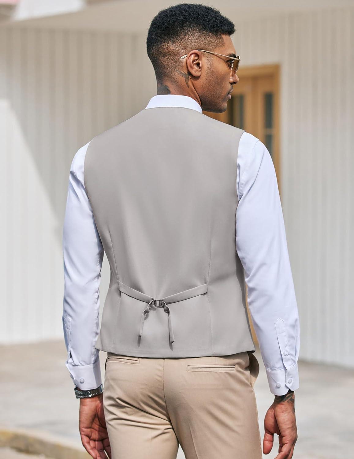 imageCOOFANDY Mens Suit Vest Slim Fit Formal Dress Waistcoat Casual Business Vests for Suit or TuxedoGrey