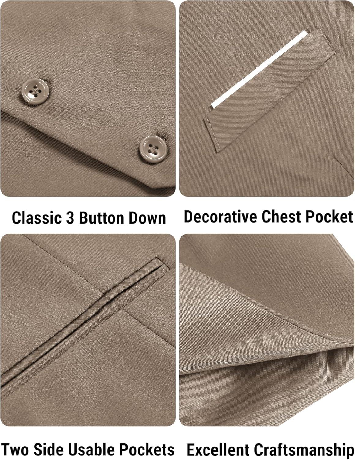 imageCOOFANDY Mens Suit Vest Slim Fit Formal Dress Waistcoat Casual Business Vests for Suit or TuxedoLight Khaki