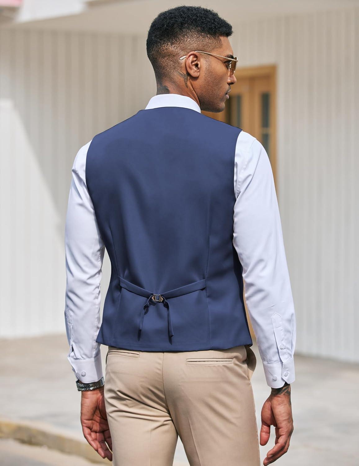 imageCOOFANDY Mens Suit Vest Slim Fit Formal Dress Waistcoat Casual Business Vests for Suit or TuxedoPeacock Blue