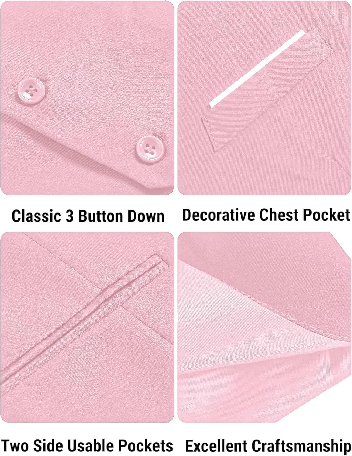 imageCOOFANDY Mens Suit Vest Slim Fit Formal Dress Waistcoat Casual Business Vests for Suit or TuxedoPink