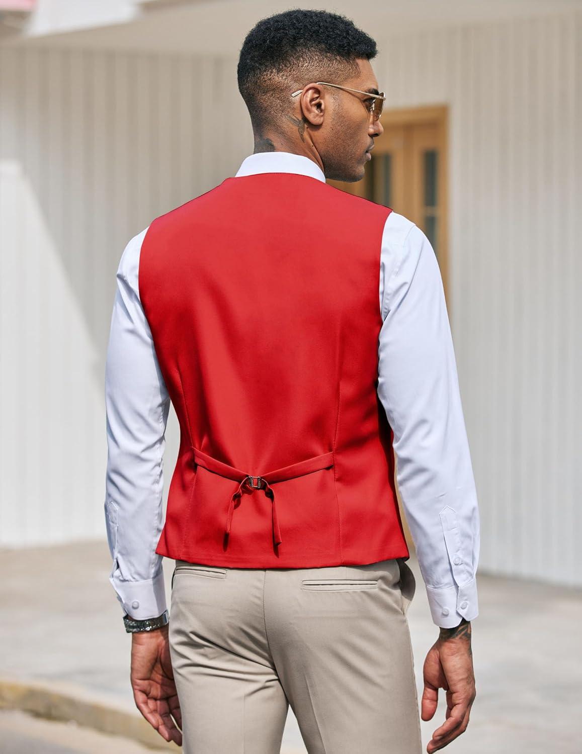 imageCOOFANDY Mens Suit Vest Slim Fit Formal Dress Waistcoat Casual Business Vests for Suit or TuxedoRed