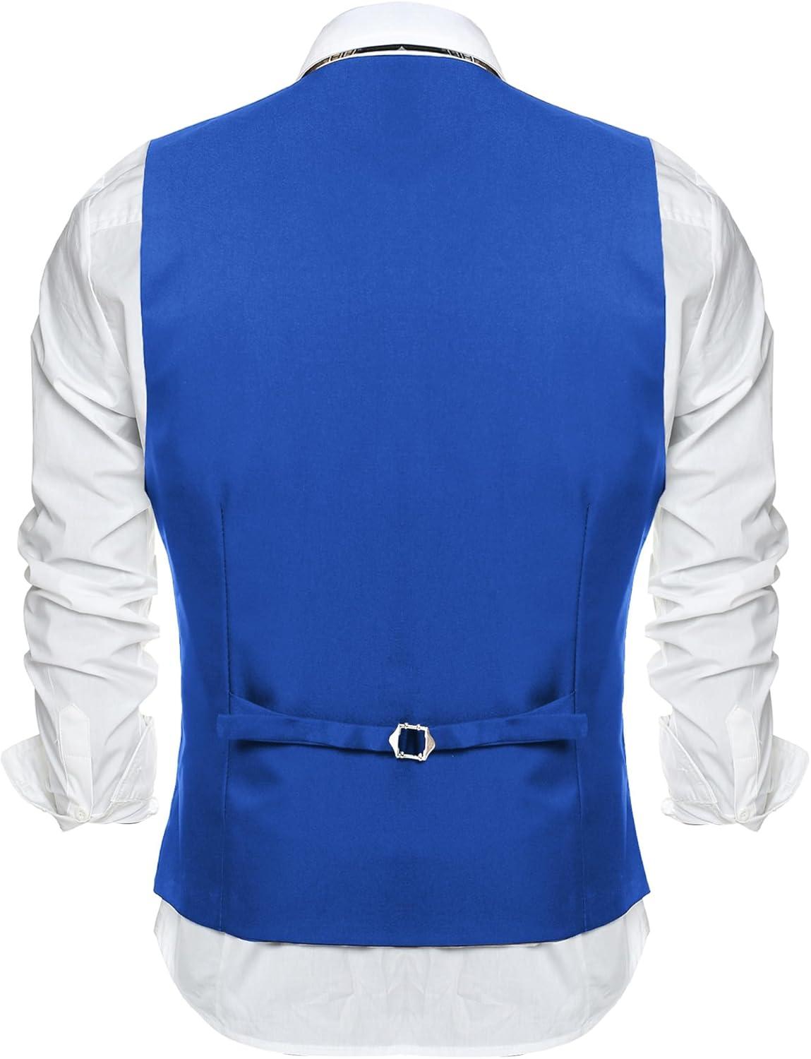 imageCOOFANDY Mens Suit Vest Slim Fit Formal Dress Waistcoat Casual Business Vests for Suit or TuxedoRoyal Blue