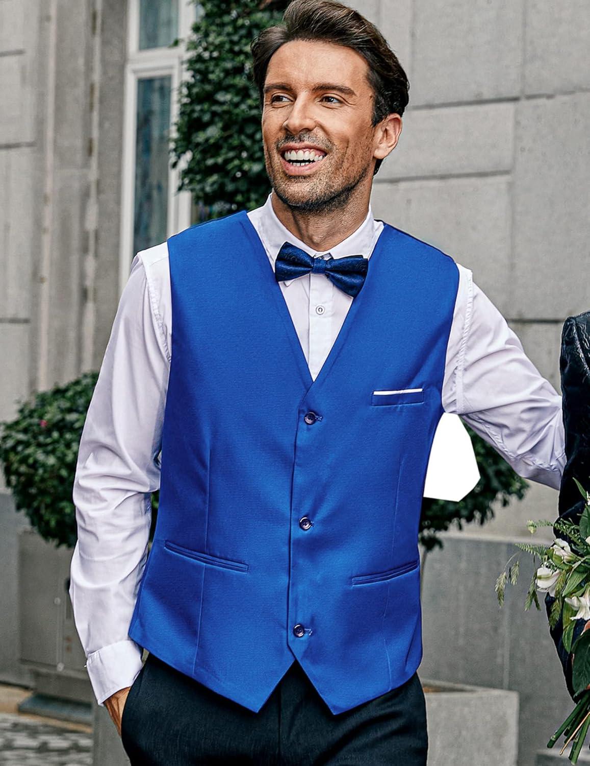imageCOOFANDY Mens Suit Vest Slim Fit Formal Dress Waistcoat Casual Business Vests for Suit or TuxedoRoyal Blue