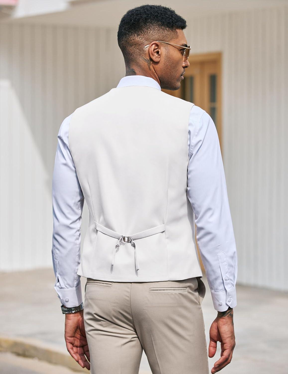imageCOOFANDY Mens Suit Vest Slim Fit Formal Dress Waistcoat Casual Business Vests for Suit or TuxedoWhite